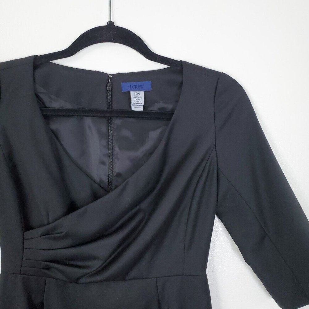 J Crew Dress Womens 0 Petites Black Wool Sheath 3/4 Sleeves Classic Cocktail - Picture 2 of 13